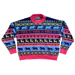 Lubot Christmas Sweater Ugly Multicolor Sz Large Polar Bear Reindeer Festive